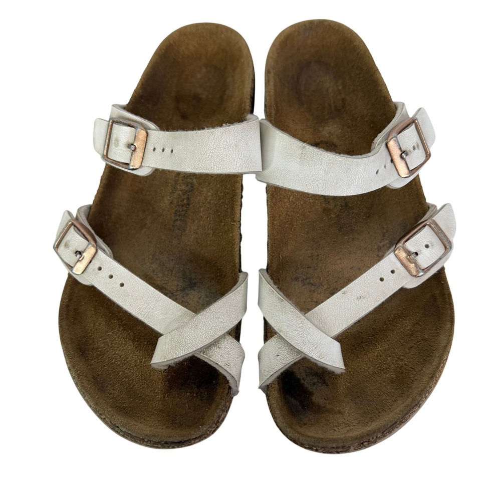 Birkenstock Mayari Kids White Pearlescent Birko-Flor Sandals Size 30 Rose Gold